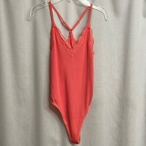 Coral Lace-Trimmed Bodysuit
